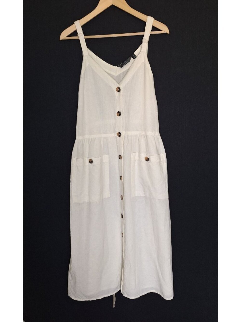 💙 NWT Mlle Gabrielle Ivory Button Cotton Front Maxi Dress Size 2X Belted Pocket
